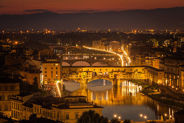 Ponte Vecchio, Florenc at night stock photo