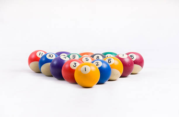 Pool Balls pool/billiard balls shot from above high resolution composite, all balls 1-15. Isolated on white cue ball stock pictures, royalty-free photos & images