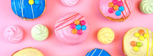 Pop Art Color style donuts and bakery goodies on bright colorful...