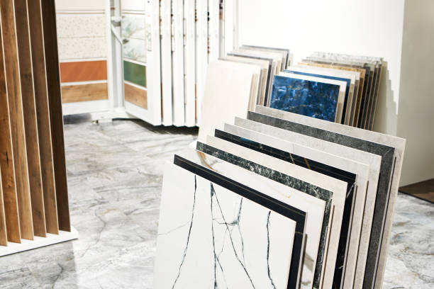 Porcelain stoneware panels in a store stock photo