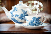 porcelain teapot on a wooden surface
