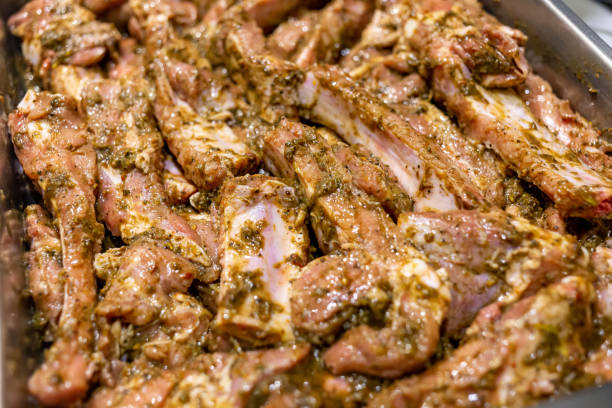 Pork ribs marinated in jamaican jerk seasoning stock photo