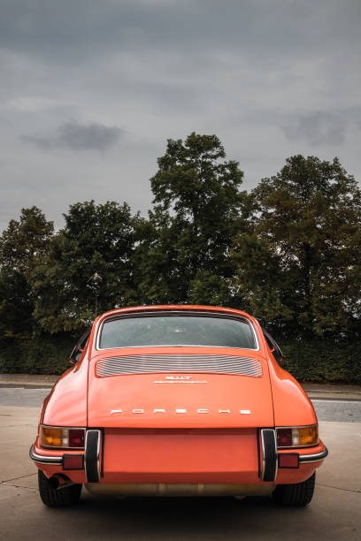 Porsche 911T german oldtimer car at the Cars & Coffee oldtimer meeting at the Mercedes-Benz Museum Stuttgart, Germany - August 2, 2020: Porsche 911T german oldtimer car at the Cars & Coffee oldtimer meeting at the Mercedes-Benz Museum. porsche 911 stock pictures, royalty-free photos & images