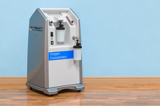 Portable Oxygen Concentrator In Room Near Wall 3d Rendering Stock Photo - Download Image Now ...