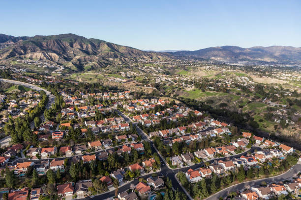 Porter Ranch Streets Aerial in Los Angeles stock photo
