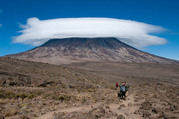 Porters on the Saddle Kilimanjaro stock photo