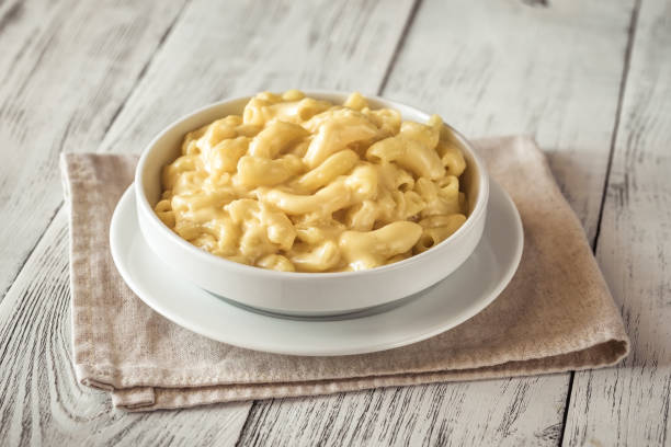 Portion of macaroni and cheese stock photo