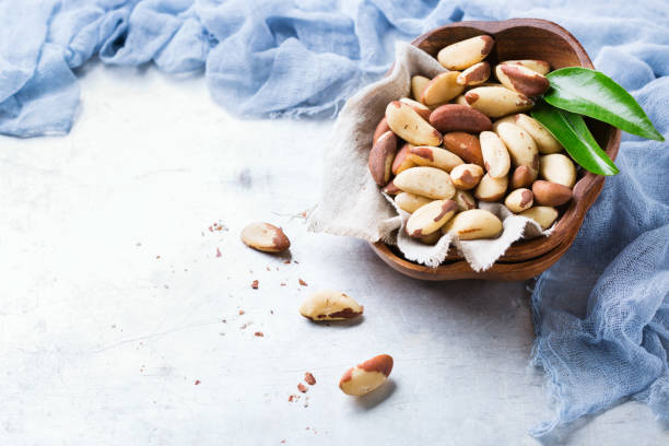 Portion of organic healthy brazil nuts stock photo