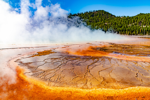A portion of the Grand Prismatic Spring in Yellowstone National Park in Wyoming in the United States of America (USA).