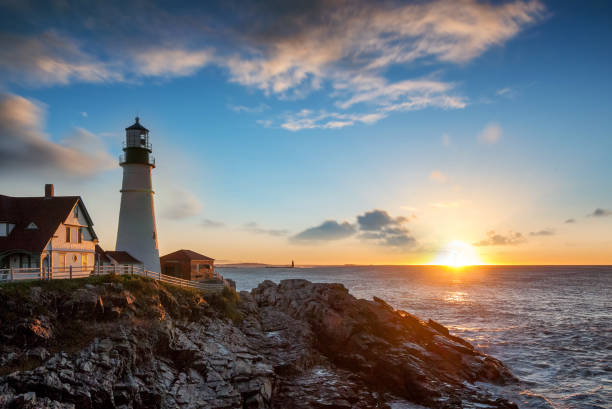 Portland Head Lighthouse at Fort Williams, Maine stock photo
