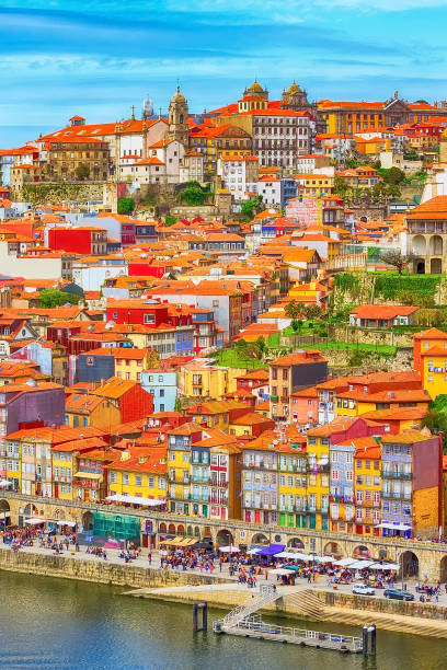 porto, portugal old town view with douro river - oporto imagens e fotografias de stock