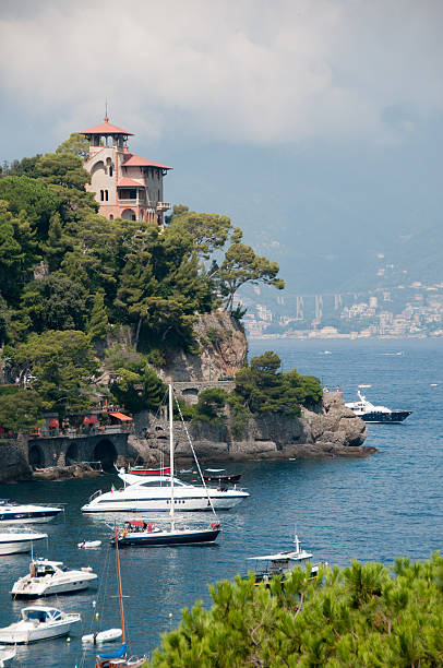 Portofino Luxury house and yacht stock photo