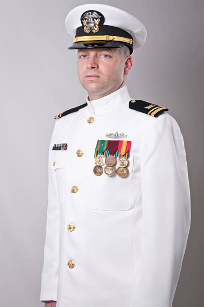 Portrait of  a Caucasian Naval Officer in Dress Whites  military uniform stock pictures, royalty-free photos & images