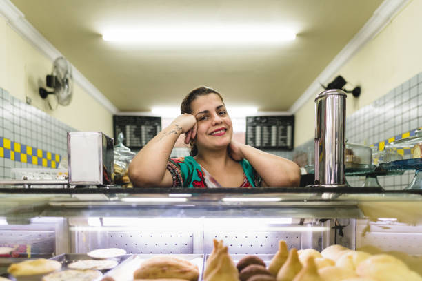 portrait of a diner owner in brazil - cafe brasil imagens e fotografias de stock
