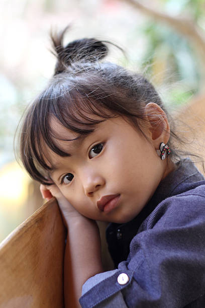 Portrait of a sad Asian child stock photo
