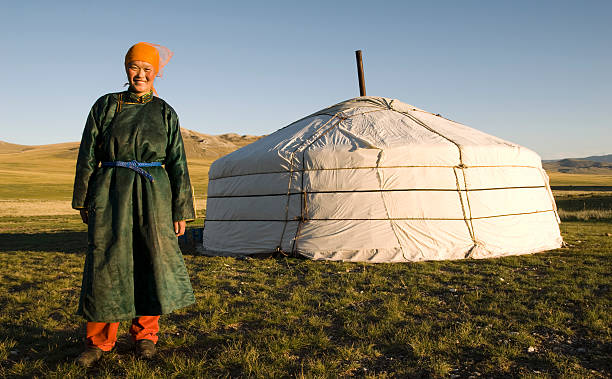 nomadischen mongolische frau vor jurte - rawpixel stock-fotos und bilder