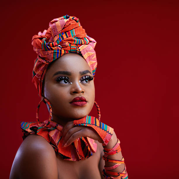 portrait of beautiful nigerian woman in traditional costume stock photo