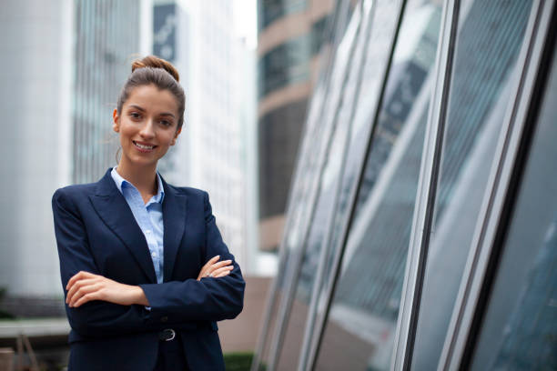 Portrait of business woman in Hong Kong City stock photo
