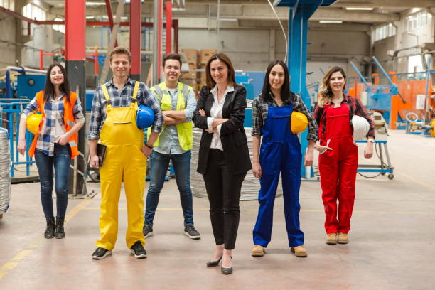 Portrait of distribution warehouse team stock photo
