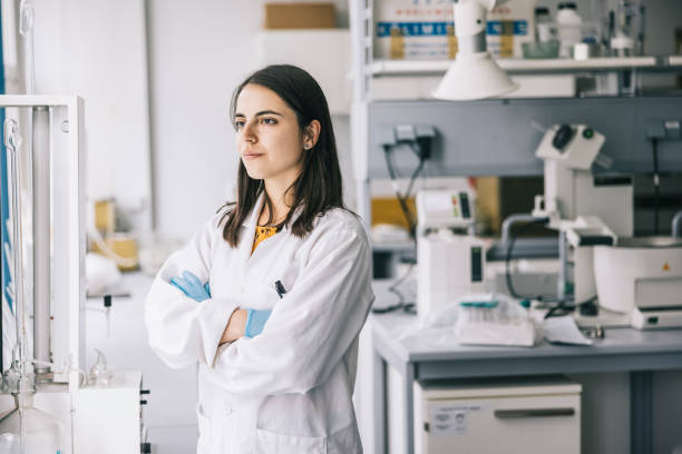 Portrait of female scientist In laboratory stock photo