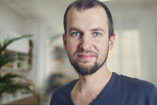Portrait Of Handsome 35 Year Old Man At Home Blured Portrait Of Handsome 35 Year Old Man At Home Blured