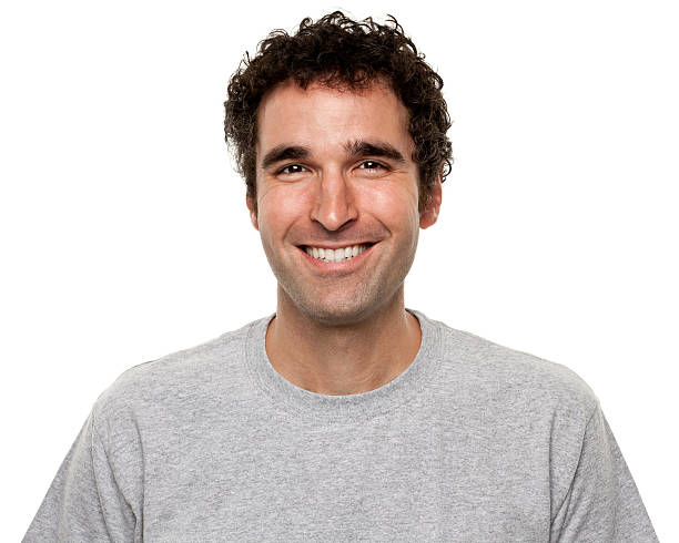 Portrait of Happy Smiling Man Portrait of a young man on a white background. http://s3.amazonaws.com/drbimages/m/doncam.jpg men curly hair stock pictures, royalty-free photos & images