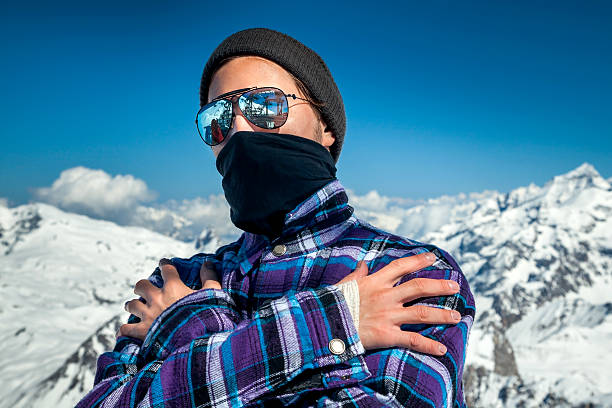 Portrait of man at ski resort stock photo