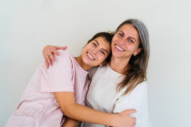 Portrait of mother and daughter stock photo