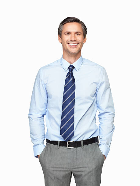 senior executivo sorridente contra fundo branco - medial object imagens e fotografias de stock