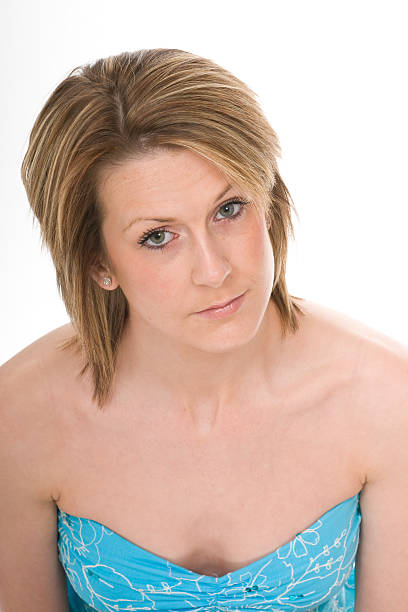 Portrait of woman in a blue dress stock photo