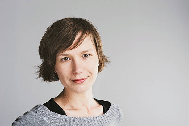Portrait of woman with short hair stock photo