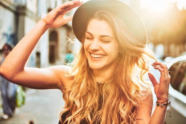 Portrait Portrait of young woman with hat smiling beautiful woman photos stock pictures, royalty-free photos & images