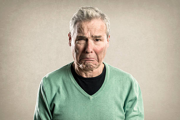 Portraits of an Elderly Man - Expressions -  Sad Crying stock photo