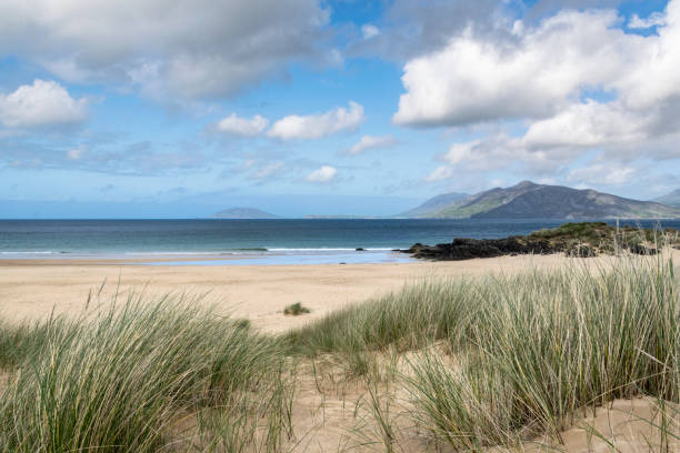 Portsalon Beach Sand Dunes Portsalon Beach in Donegal Ireland at low tide. county donegal stock pictures, royalty-free photos & images