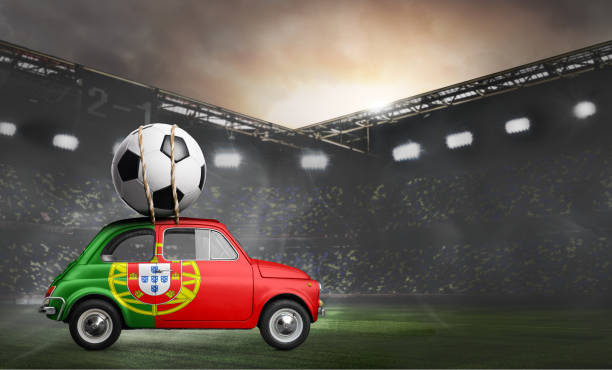 portugal car on football stadium - portugal flag stadium imagens e fotografias de stock