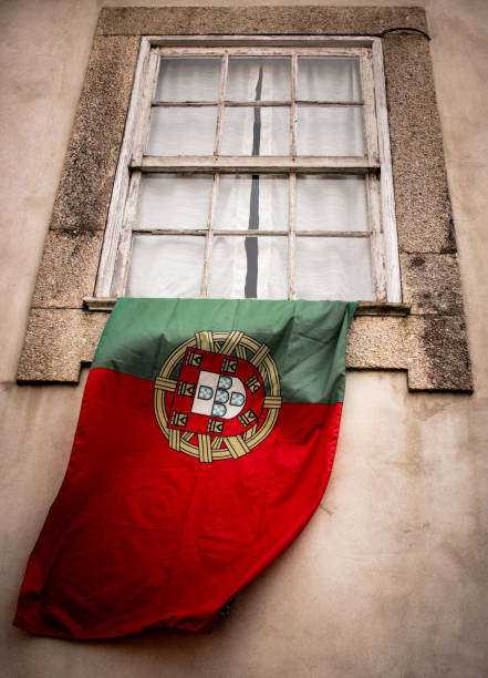 portugal flag on window - portugal flag imagens e fotografias de stock