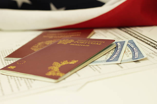 Portugal passport and social security stock photo