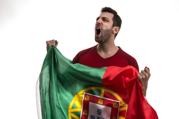 Portugal Soccer fan celebrating Portugal Soccer fan celebrating Portugal futbol stock pictures, royalty-free photos & images