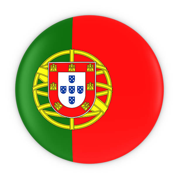 portuguese flag button - flag of portugal badge 3d illustration - portugal flag imagens e fotografias de stock