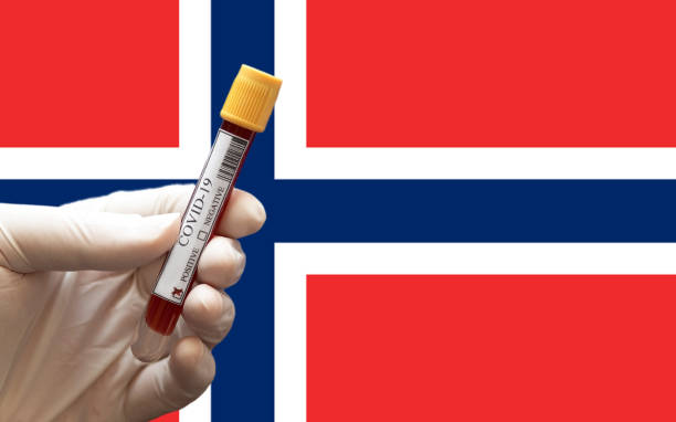 Positive COVID-19 blood test with Flag of Norway stock photo