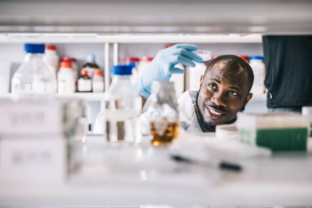 Positive scientist making a new discovery stock photo