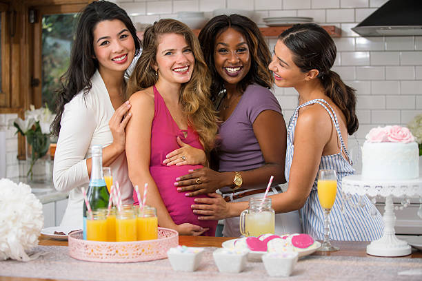 Positivity community best friends team joy love pregnant woman babyshower stock photo
