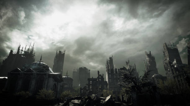 Post Apocalyptic Urban Landscape Digitally generated post apocalyptic scene depicting a desolate urban landscape with buildings in ruins and cloudy sky.

The scene was rendered with photorealistic shaders and lighting in UE4 (Unreal Engine 4.23) with some post-production added. destruction stock pictures, royalty-free photos & images