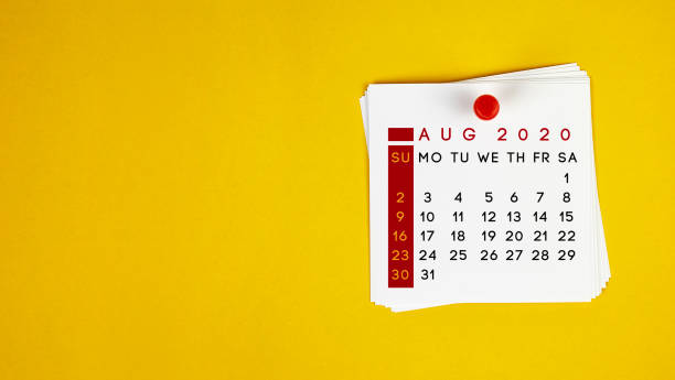 Post It August 2020 Calendar On Yellow Background