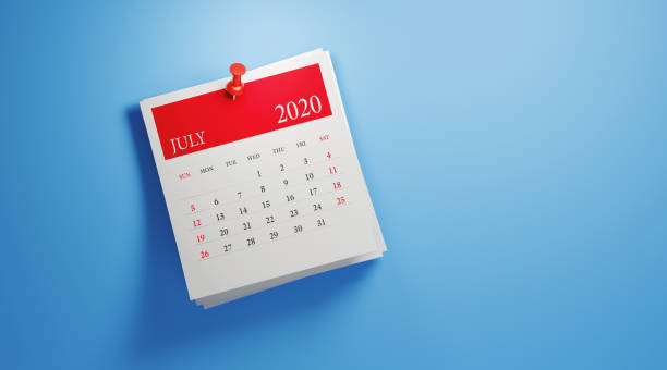 2020 後 它 7 月 日曆 藍色 背景 - 七月 插圖 個照片及圖片檔