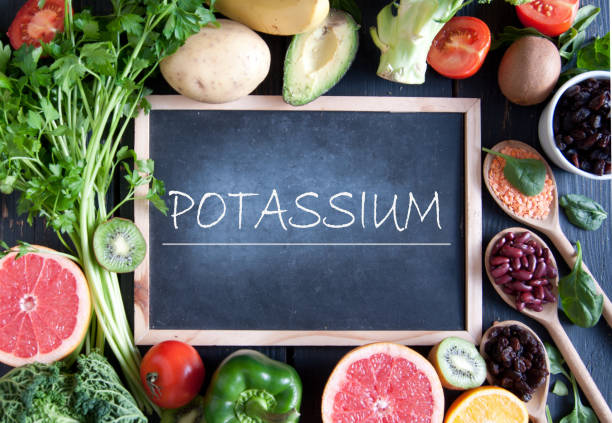 Potassium rich foods Fresh fruits vegetables and pulses with potassium nutrition potassium stock pictures, royalty-free photos & images