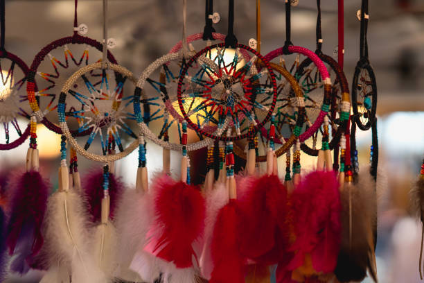 Pow Wow. Details of regalia and decorations stock photo