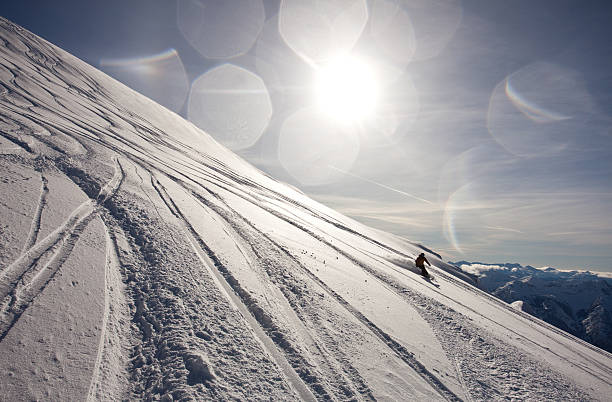 powder ski tracks on glacier - skidled bildbanksfoton och bilder