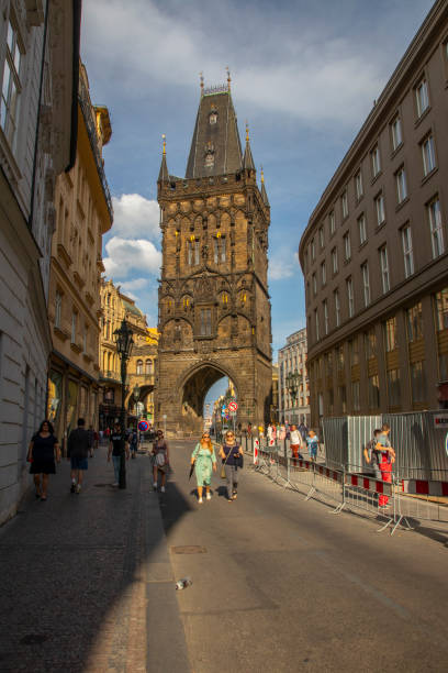 Powder tower in Prague city in summer time stock photo