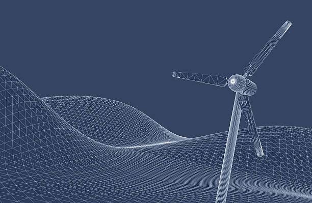 Power Generating Windmill (blue background) stock photo